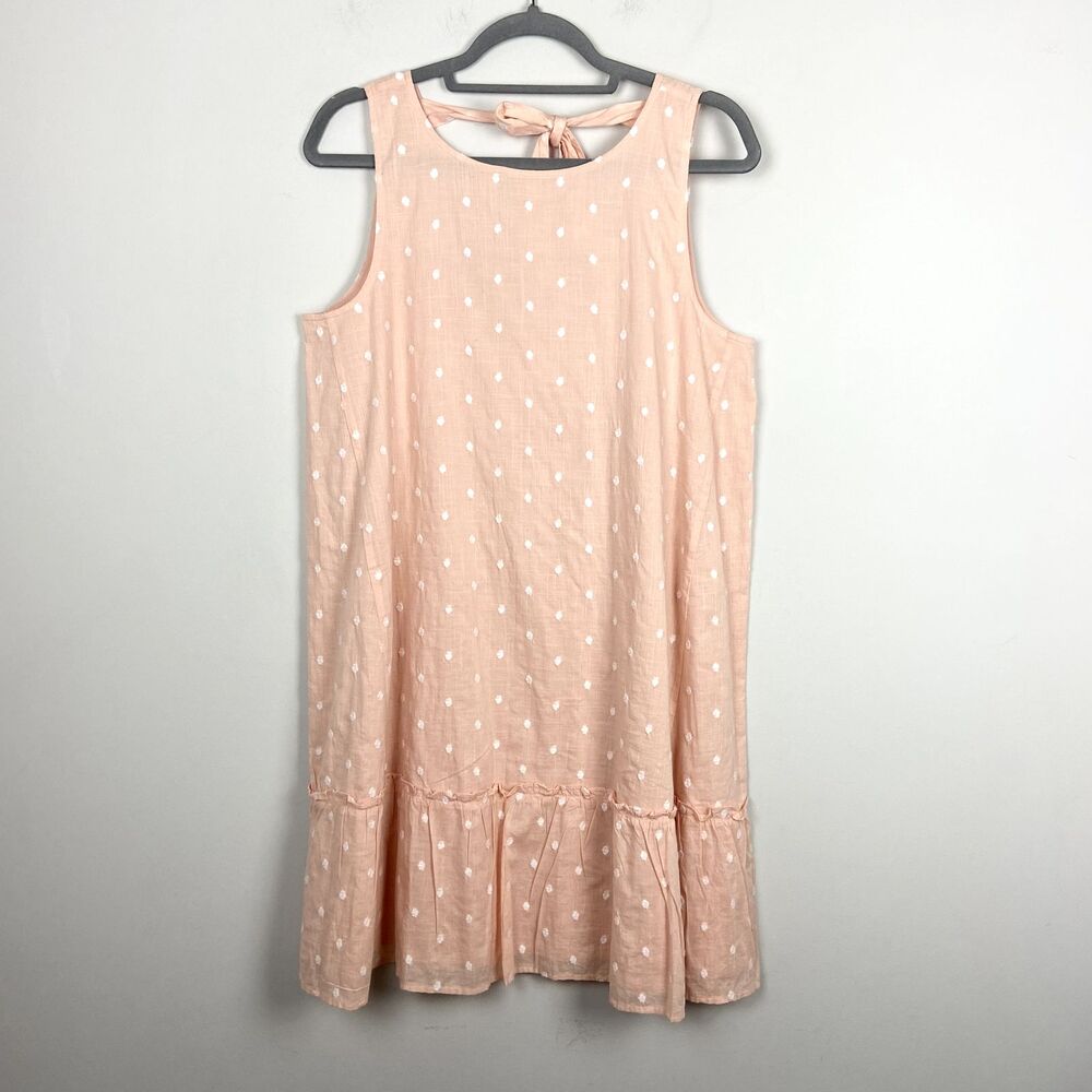 Ann Taylor LOFT Dress Womens Sz M Polka Dot Sleeveless Ruffle Hem Peach Color